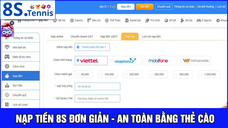 nạp tiền 8S bằng thẻ cào